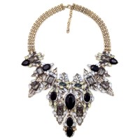 Diagolos Onxy Black Topaz Crystal Cluster Bib Necklace